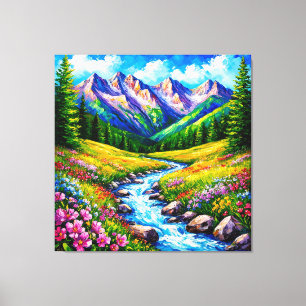 Toile Paysage alpin avec fleurs sauvages en fleurs