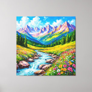 Toile Paysage alpin avec fleurs sauvages en fleurs