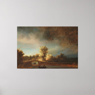 Toile Paysage avec pont de pierre, Rembrandt van Rijn