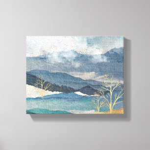 Toile Paysage bleu et doré