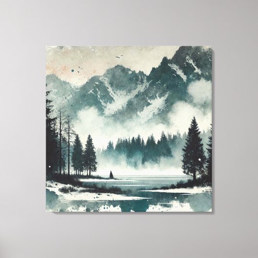 Toile Paysage calme du lac Foggy avec l'accent rouge du (Recto)