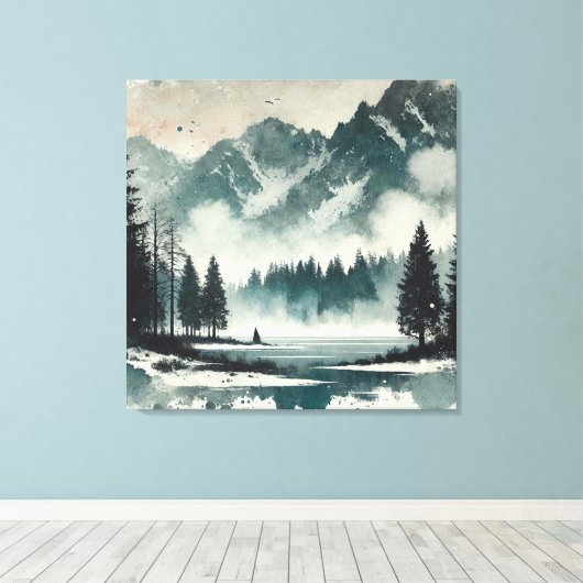 Toile Paysage calme du lac Foggy avec l'accent rouge du (Insitu (Plancher de Bois))