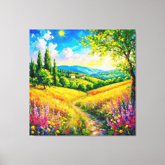 Toile Paysage Campagnard Avec Fleurs (Recto)
