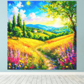 Toile Paysage Campagnard Avec Fleurs (Insitu (Plancher de Bois))