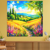 Toile Paysage Campagnard Avec Fleurs (Insitu(Salon))