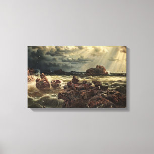Toile Paysage côtier avec navires à l'horizon