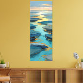 Toile Paysage côtier fluide abstrait bleu et or (Insitu(Salon))