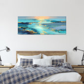 Toile Paysage côtier fluide bleu et or abstrait (Insitu(Chambre))