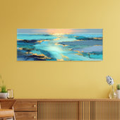 Toile Paysage côtier fluide bleu et or abstrait (Insitu(Salon))