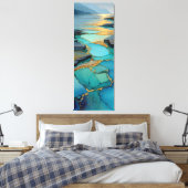 Toile Paysage côtier fluide bleu et or abstrait (Insitu(Chambre))