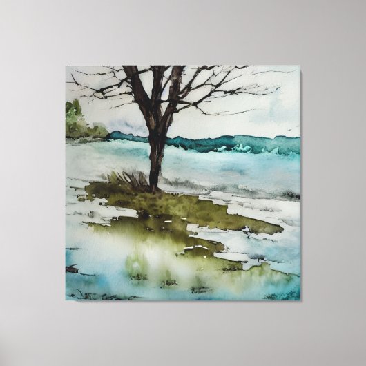 Toile Paysage d'arbre rustique et d'eau à l'aquarelle (Recto)