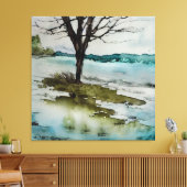 Toile Paysage d'arbre rustique et d'eau à l'aquarelle (Insitu(Salon))