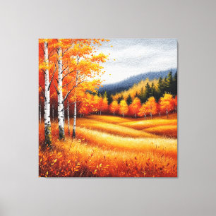 Toile Paysage d'automne avec bouleaux
