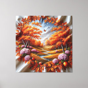 Toile Paysage d'automne orné d'hortensias