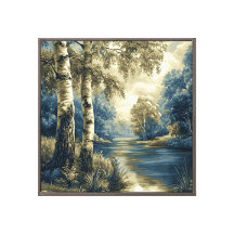 Paysage de bouleaux bleu doré au bord de la rivièr