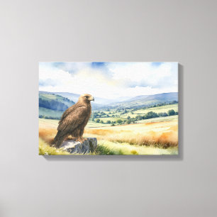 Toile Paysage de campagne au style aquarelle avec un aig