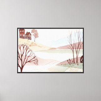 Toile paysage de collines avec de petites maisons
