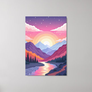 Toile Paysage de coucher de soleil montagneux coloré et