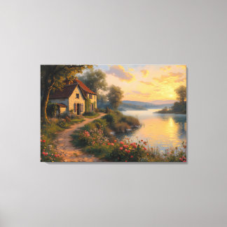 Toile Paysage de lever de soleil à la ferme rustique