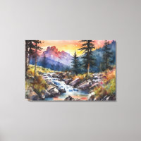 Paysage de montagne avec cascade au coucher du sol