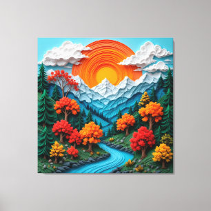 Toile Paysage de montagne coloré avec rivière, arbres