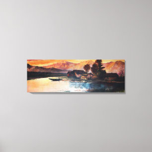 TOILE PAYSAGE DE MONTAGNES ROSES AU COUCHER DU SOLEIL SU
