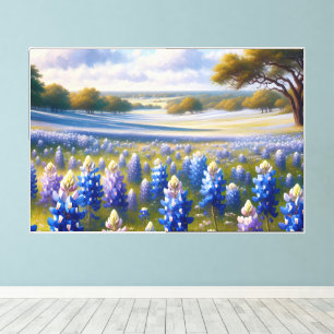 Toile Paysage de prairie de bleuets du Texas