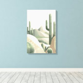 Toile Paysage Désertique Moderne Bohème Vert Sauge Cactu (Insitu (Plancher de Bois))