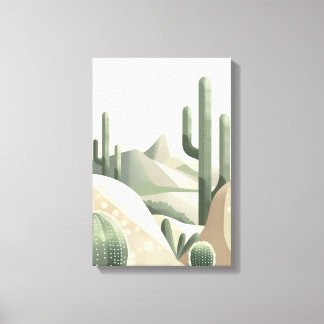Toile Paysage Désertique Moderne Bohème Vert Sauge Cactu