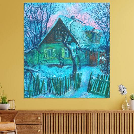 Toile Paysage d'hiver Ancien gîte Maison Pastel Peinture (Insitu(Salon))