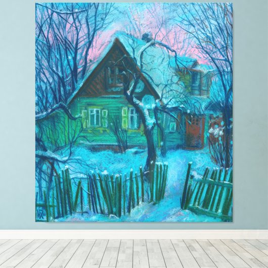 Toile Paysage d'hiver Ancien gîte Maison Pastel Peinture (Insitu (Plancher de Bois))