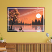 Toile Paysage du lever du soleil avec lac et Deers-51207 (Insitu(Salon))