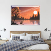 Toile Paysage du lever du soleil avec lac et Deers-51207 (Insitu(Chambre))