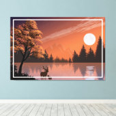 Toile Paysage du lever du soleil avec lac et Deers-51207 (Insitu (Plancher de Bois))