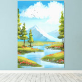 Toile Paysage ensoleillé avec montagnes (Insitu (Plancher de Bois))