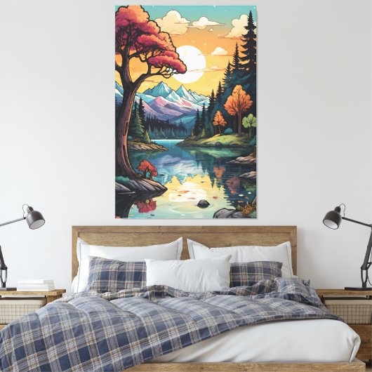 Toile Paysage ensoleillé enchanté Lakeside Serenity (Insitu(Chambre))