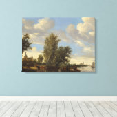 Toile Paysage fluvial avec traversier, 1649 (huile sur t (Insitu (Plancher de Bois))