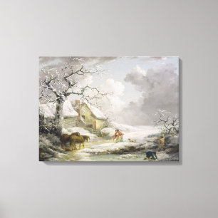 Toile Paysage hivernal avec des hommes qui font des vagu
