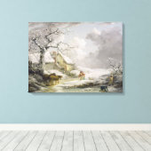 Toile Paysage hivernal avec des hommes Snowballing une v (Insitu (Plancher de Bois))