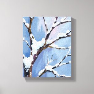 Toile Paysage hivernal Branches d'arbre enneigées Peinte