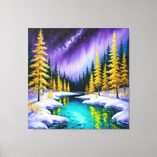Toile Paysage hivernal magique avec des arbres jaunes