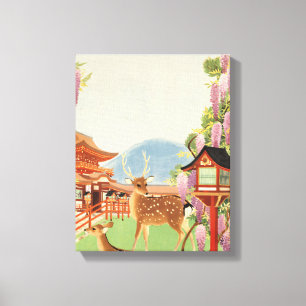 Toile Paysage JAPONAIS cerf sacré de Nara temple