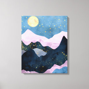 Toile Paysage lunaire minimaliste étoilé de montagne et