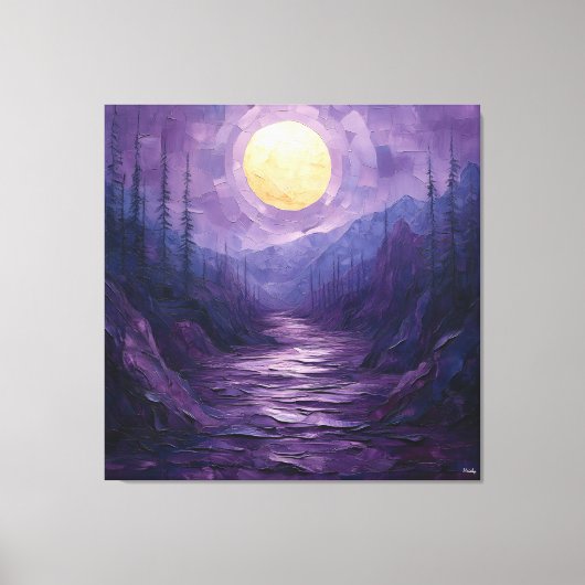 Toile Paysage Lune Abstrait en violet et or (Recto)