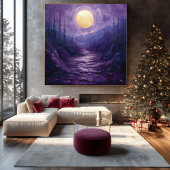 Toile Paysage Lune Abstrait en violet et or