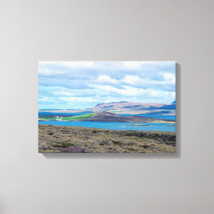 Toile Paysage marin matinal d'Islande avec des fermes da