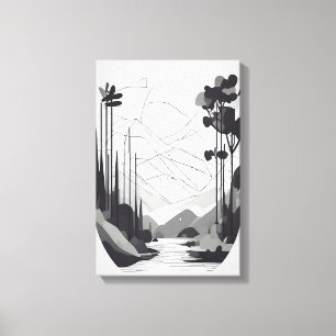 Toile Paysage minimaliste noir et blanc Art Abstrait