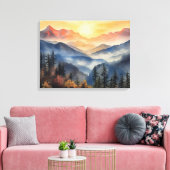 Toile Paysage moderne Watercolor Mountain Sunset (Insitu(Salon))