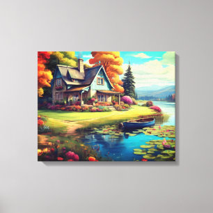 Toile Paysage naturel avec un lac En dehors du chalet-44