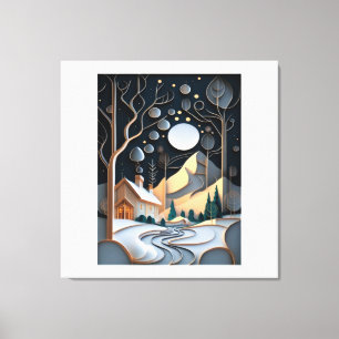 Toile Paysage neigeux avec sapin de Noël